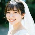 一位微笑的新娘近照，穿着简约白色礼服，眼神温柔而幸福